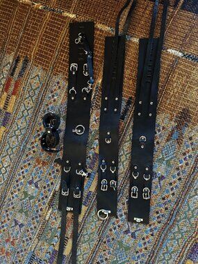 MarieMur Genuine Leather Waist Belt & Leg Harness Set with Locking Wrist Cuffs